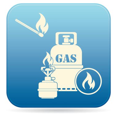 Kamp ocağı gaz şişesi simge vektör ile. Vektör çizim