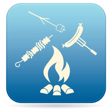 Izgara sosis, Zephyr'i ve Kebap simgesi. Vektör illustratio