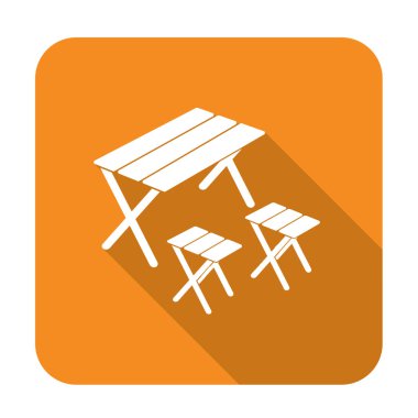 Kamp tablo ve dışkı simgesi. Vektör illustratio