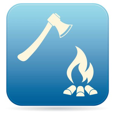 Balta ve kamp ateşi simgesi. Düz vektör illustratio