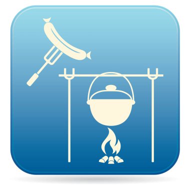 Yangın, pot ve sosis simgesi. Vektör çizim