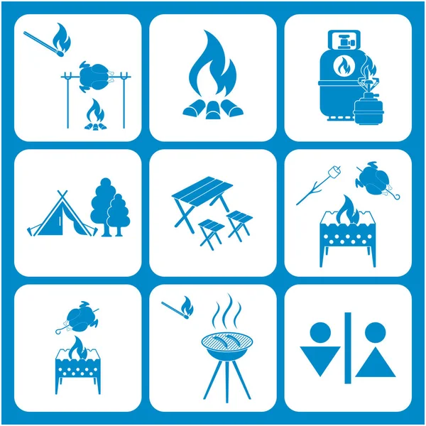 Set Travel Camping Equipment Icons Vector Illustration — Stock Vector