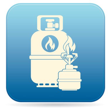 Kamp ocağı gaz şişesi simgesi olan. Düz simgesi izole. Vektör illustratio