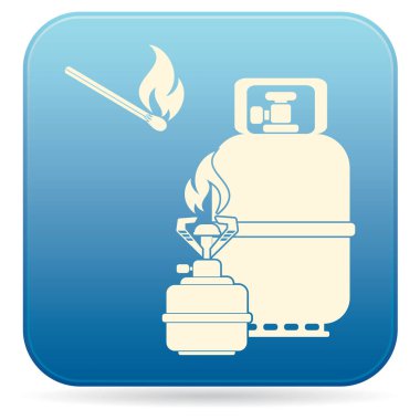Kamp ocağı gaz şişesi simge vektör ile. Vektör çizim