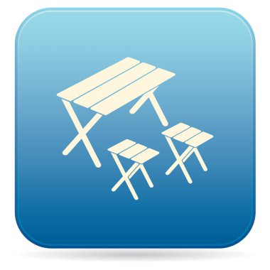 Kamp tablo ve dışkı simgesi. Vektör illustratio