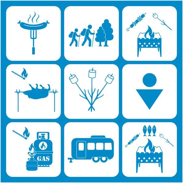 Set Travel Camping Equipment Icons Vector Illustration — Stock Vector