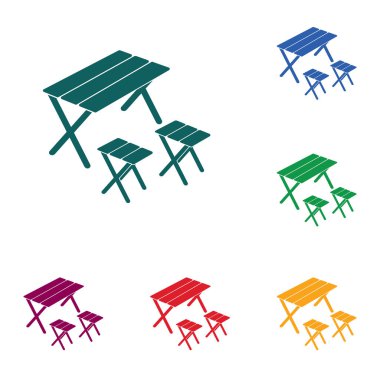 Kamp tablo ve dışkı simgesi. Vektör illustratio