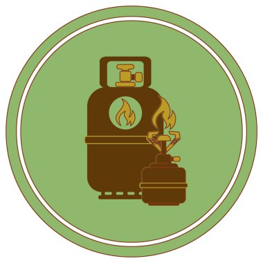 Kamp ocağı gaz şişesi simgesi olan. Düz simgesi izole. Vektör illustratio