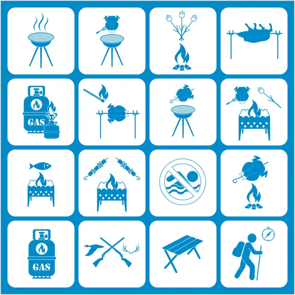 Seyahat ve kamp ekipmanları simgeler kümesi. Vektör çizim