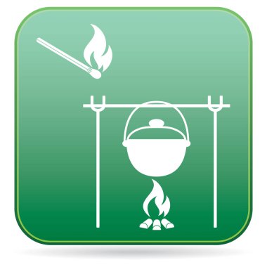 Yangın ve pot simgesi. Vektör çizim