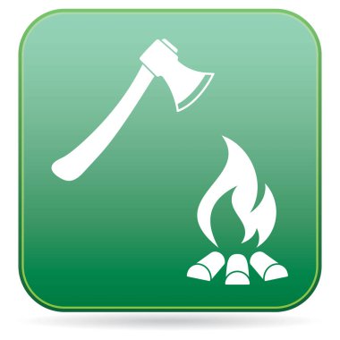 Balta ve kamp ateşi simgesi. Düz vektör illustratio