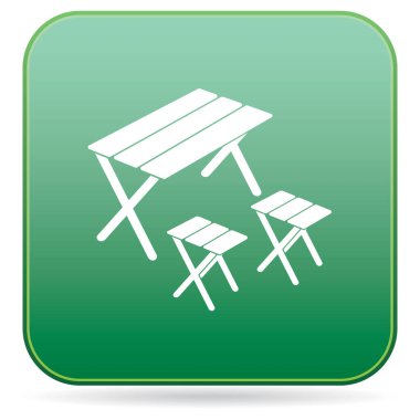 Kamp tablo ve dışkı simgesi. Vektör illustratio