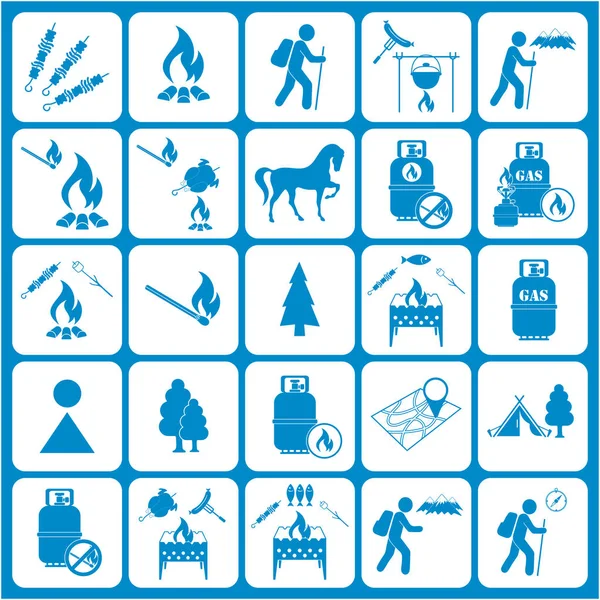 Set Travel Camping Equipment Icons Vector Illustration — Stock Vector