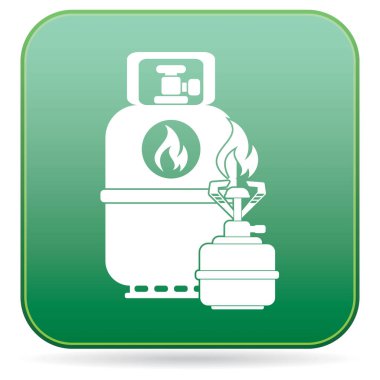 Kamp ocağı gaz şişesi simgesi olan. Düz simgesi izole. Vektör illustratio