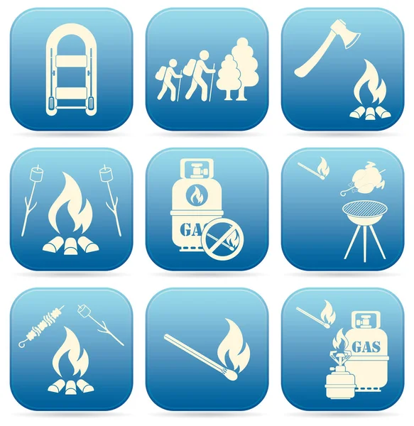 Set Travel Camping Equipment Icons Vector Illustration — Stock Vector