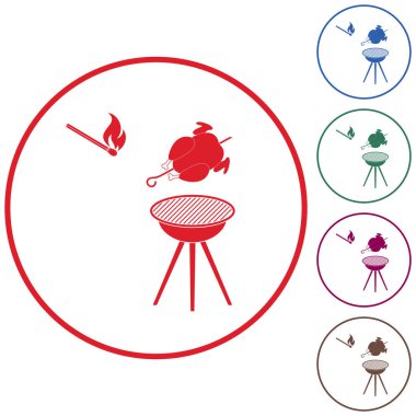 Barbekü ızgara tavuk simgesi olan. Vektör illustratio