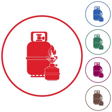 Kamp ocağı gaz şişesi simge vektör ile. Vektör çizim