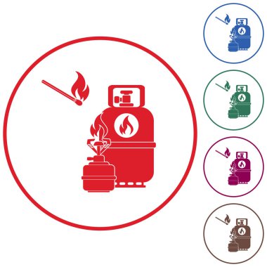 Kamp ocağı gaz şişesi simge vektör ile. Vektör çizim