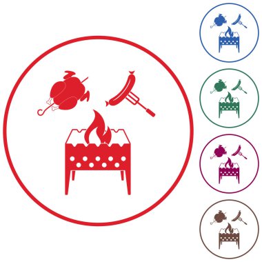 Mangal şiş, tavuk ve sosis simgesi. Vektör illustratio