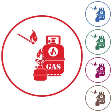 Kamp ocağı gaz şişesi simge vektör ile. Vektör çizim