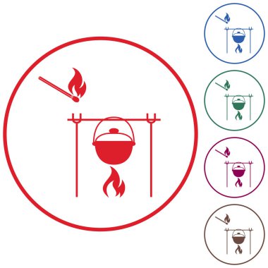 Yangın ve pot simgesi. Vektör çizim