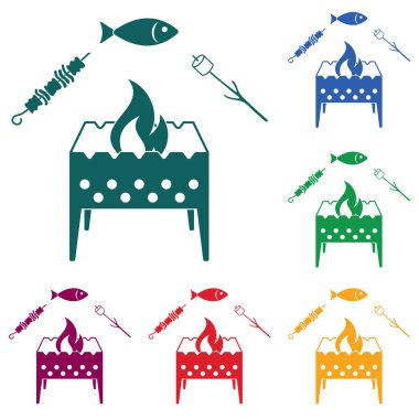 Izgara balık, Zephyr'i ve Kebap simgesi. Vektör illustratio