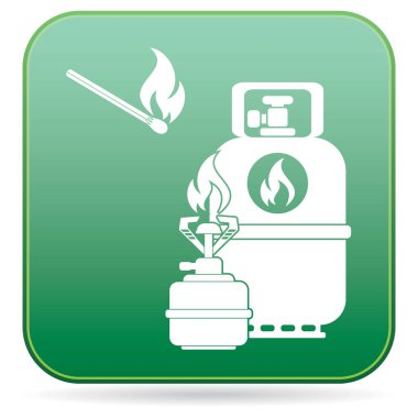 Kamp ocağı gaz şişesi simge vektör ile. Vektör çizim