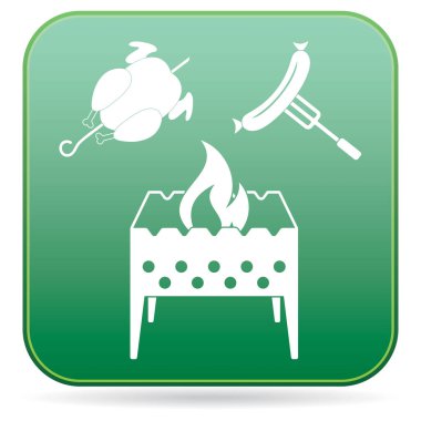 Mangal şiş, tavuk ve sosis simgesi. Vektör illustratio