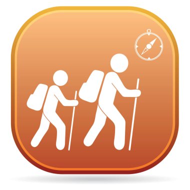 Pusula simgesini turistlerle hiking. Vektör illustratio