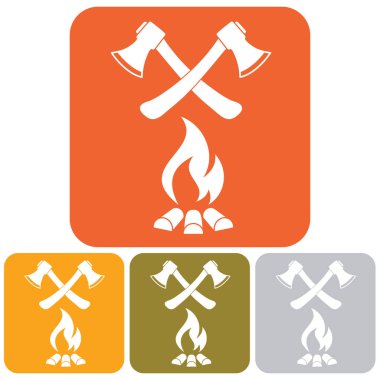 Balta ve kamp ateşi simgesi. Düz vektör illustratio