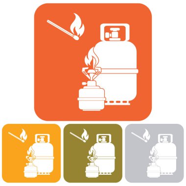 Kamp ocağı gaz şişesi simge vektör ile. Vektör çizim