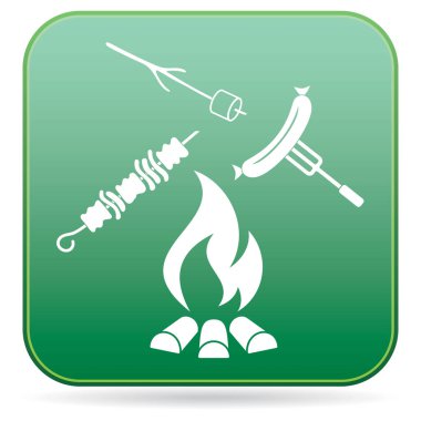 Izgara sosis, Zephyr'i ve Kebap simgesi. Vektör illustratio