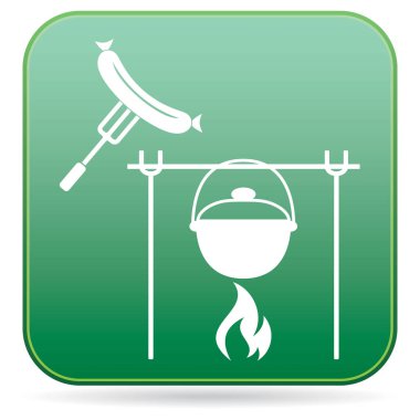 Yangın, pot ve sosis simgesi. Vektör çizim