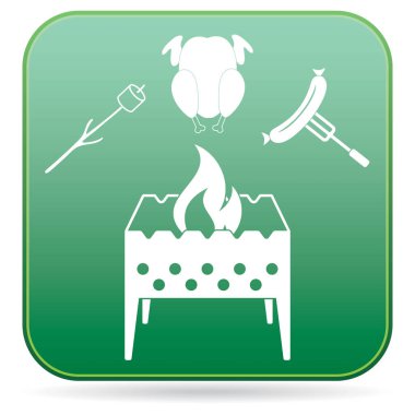 Mangal, Zephyr'i, tavuk ve sosis simgesi. Vektör illustratio