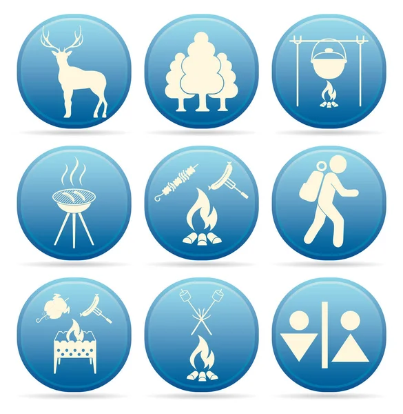 Seyahat ve kamp ekipmanları simgeler kümesi. Vektör çizim