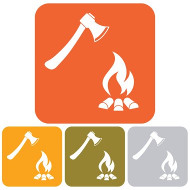 Balta ve kamp ateşi simgesi. Düz vektör illustratio