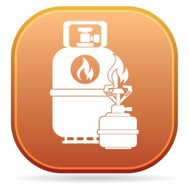 Kamp ocağı gaz şişesi simgesi olan. Düz simgesi izole. Vektör illustratio