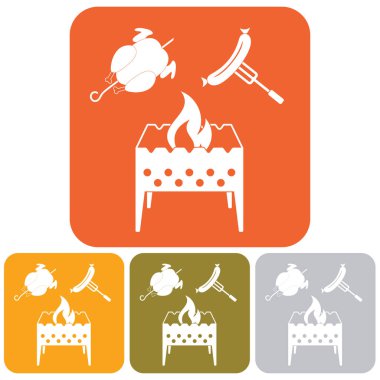 Mangal şiş, tavuk ve sosis simgesi. Vektör illustratio