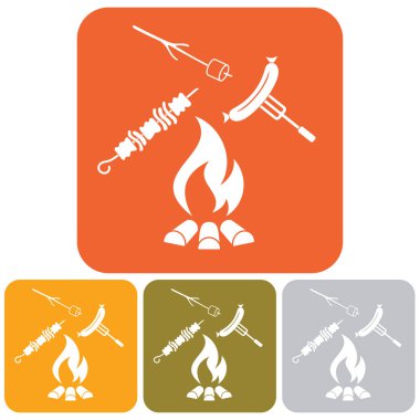 Izgara sosis, Zephyr'i ve Kebap simgesi. Vektör illustratio