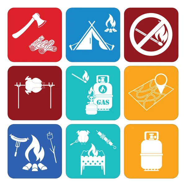 Set Camping Equipment Icons Vector Illustration — Stock Vector