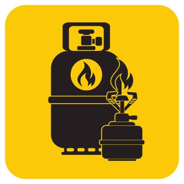 Kamp ocağı gaz şişesi simgesi olan. Düz simgesi izole. Vektör illustratio