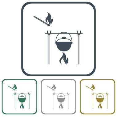 Yangın ve pot simgesi. Vektör çizim