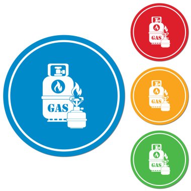 Kamp ocağı gaz şişesi simgesi olan. Vektör çizim