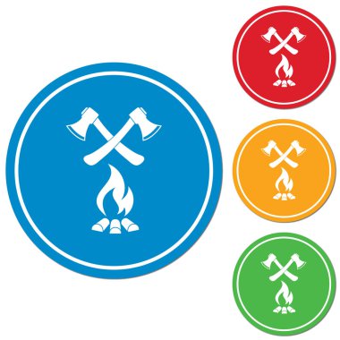 Balta ve kamp ateşi simgesi. Düz vektör illustratio