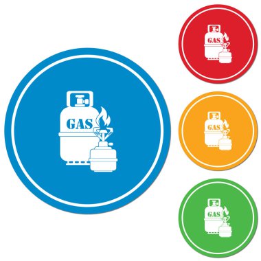 Kamp ocağı gaz şişesi simge vektör ile. Vektör çizim