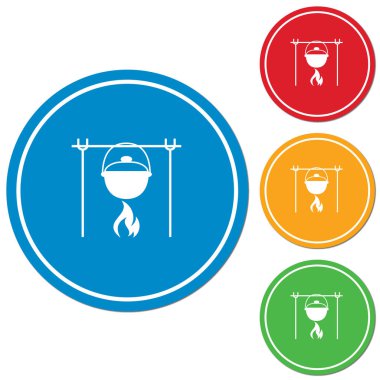 Yangın ve pot simgesi. Vektör çizim