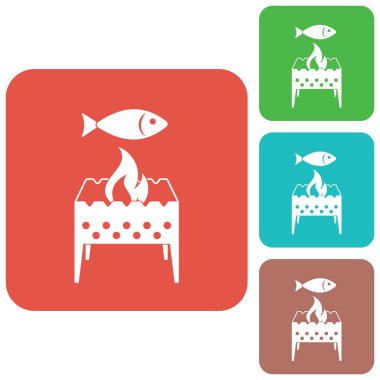 Mangal ızgara balık simgesiyle. Vektör illustratio