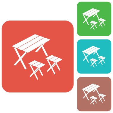 Kamp tablo ve dışkı simgesi. Vektör illustratio