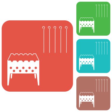 Mangal ızgarası ile şiş simgesini. Vektör illustratio