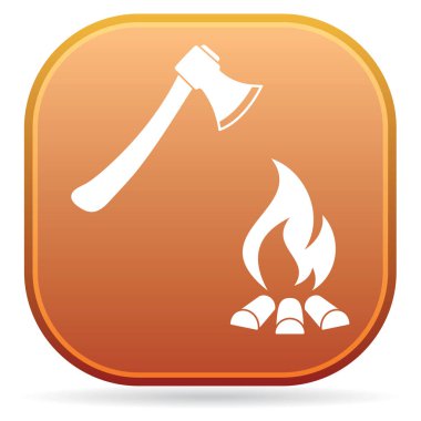 Balta ve kamp ateşi simgesi. Düz vektör illustratio